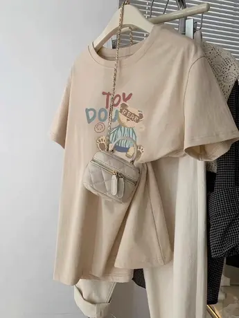 韩版oversize大码T恤女夏季纯棉潮ins慵懒风正肩宽松学生短袖上衣商品大图