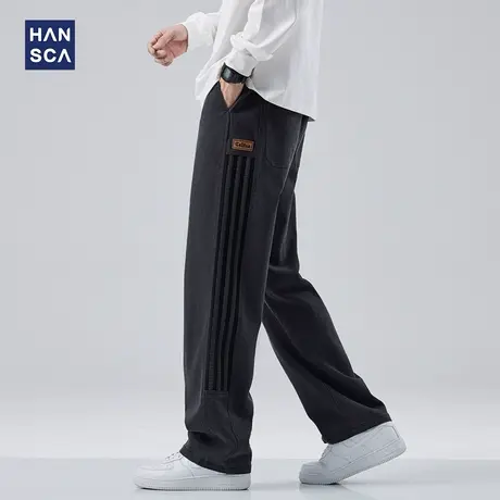 hansca春秋季条纹休闲运动裤男士美式新款潮牌宽松直筒垂感卫裤子商品大图