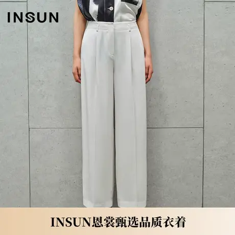 INSUN恩裳夏季气质感醋酸斜纹白色直筒裤商品大图