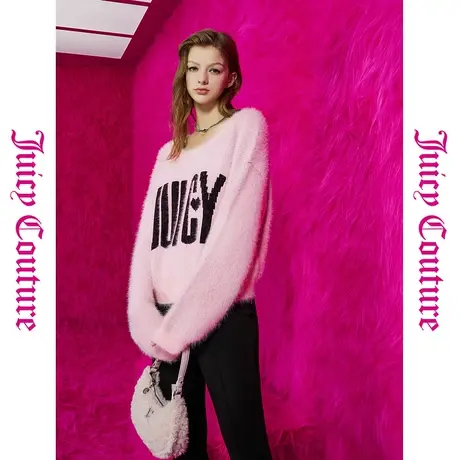 Juicy Couture橘滋春夏新款品牌提花毛针织衫撞色羽毛纱毛衣女商品大图