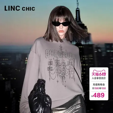 LINC金羽杰落肩卫衣女款廓形感中长款轻奢连帽卫衣女上衣HD580图片