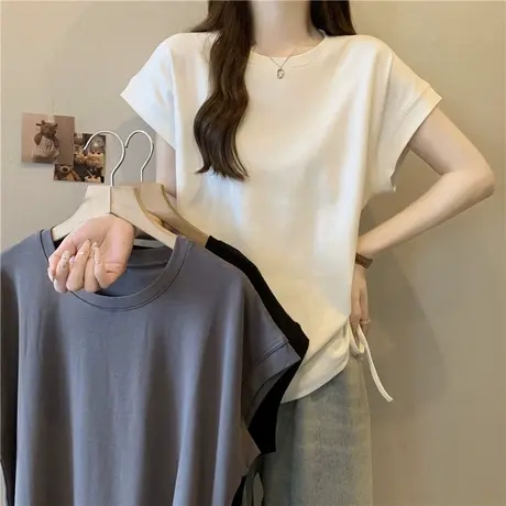 短袖T恤女2025新款宽松夏装韩版百搭抽绳下摆飞飞袖上衣体恤ins潮图片