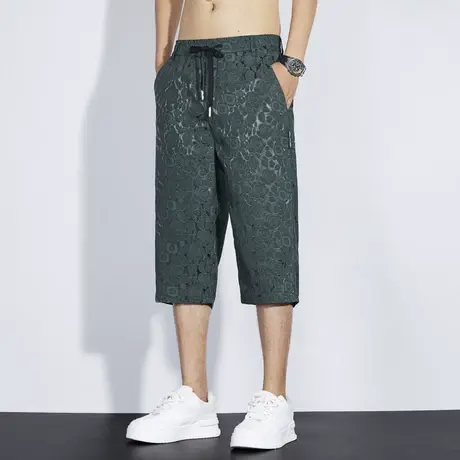 2025夏季新款冰丝休闲七分裤男潮流时尚百搭提花透气短裤男款裤子图片