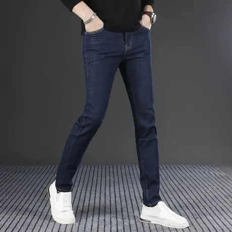 深蓝色男士牛仔裤修身小脚2024新款爆款香港高端水洗弹力裤子秋冬图片