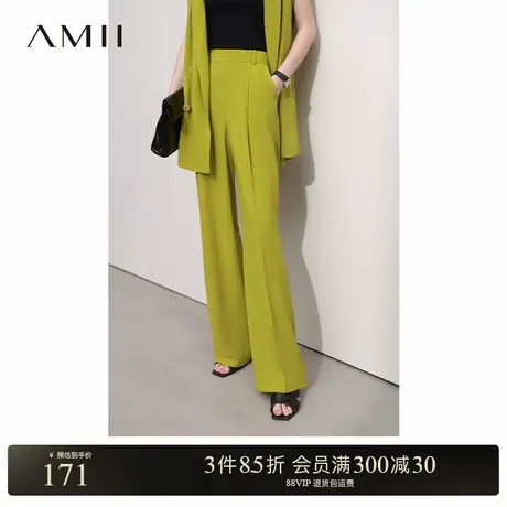 Amii2025夏极简新款微弹力纯色乱麻雪纺宽松插袋休闲长裤女商品大图