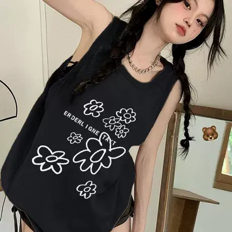 纯棉辣妹吊带坎肩背心无袖t恤女2025夏外穿高级感慵懒风宽松上衣商品大图