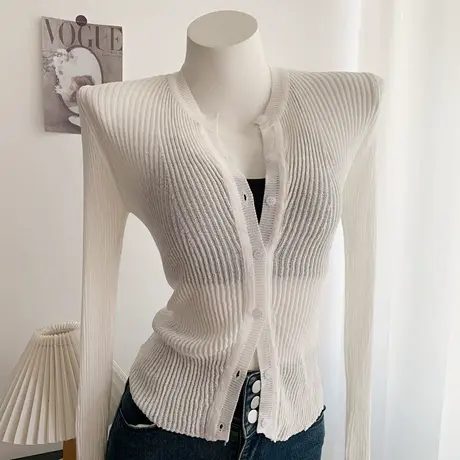 2023秋季纯欲性感修身显瘦薄款透视长袖针织衫开衫外套防晒上衣商品大图