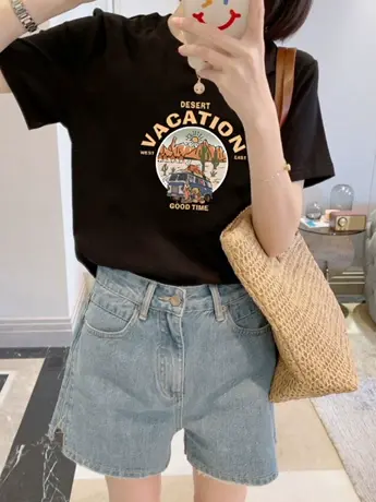 欧货仿棉短袖t恤2023新款夏季小众设计感洋气减龄女装正肩上衣服图片