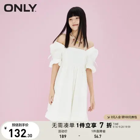 ONLY奥莱夏季露肩方领波点泡泡袖短款A字连衣裙女商品大图