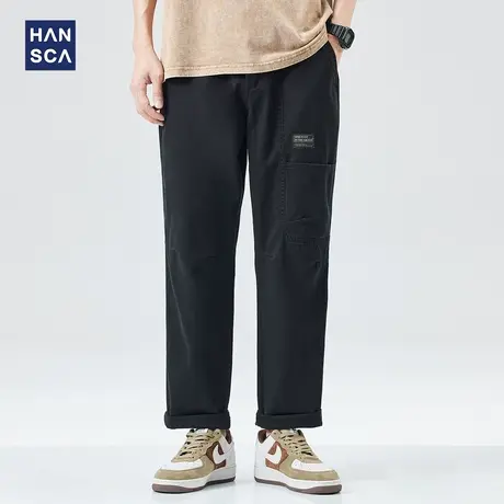 hansca工装直筒休闲裤男大码青少年夏季美式宽松潮流百搭纯棉长裤商品大图