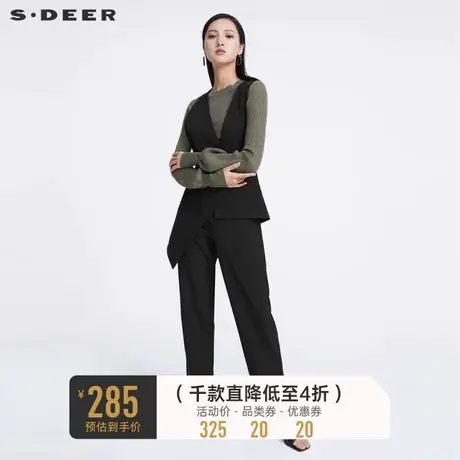 sdeer圣迪奥女装V领不规则拼接背带长裤S221Z1002🛀商品大图