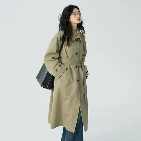 omont蛋挞家 米色风衣外套女春季新复古宽松休闲高级感中长款外套商品大图