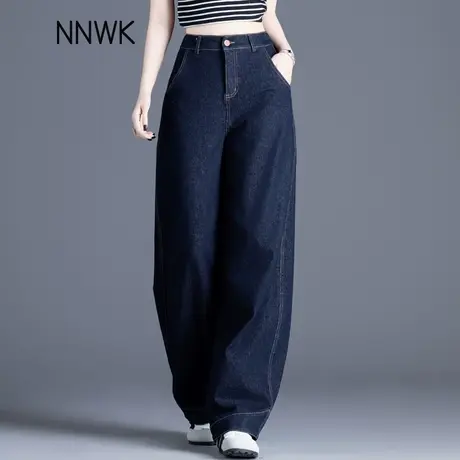 深色阔腿牛仔裤女2025新款春秋宽松裤子遮胯显瘦弯刀裤休闲长裤图片