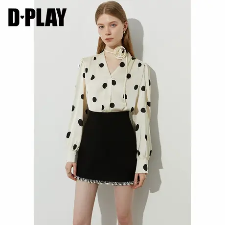 DPLAY2025年夏季新款白色衬衫女法式气质缎面波点上衣长袖衬衣图片