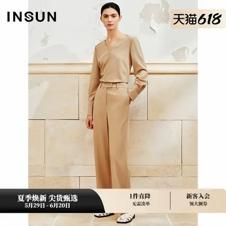INSUN恩裳专选春季美拉德气质驼色休闲长裤商品大图