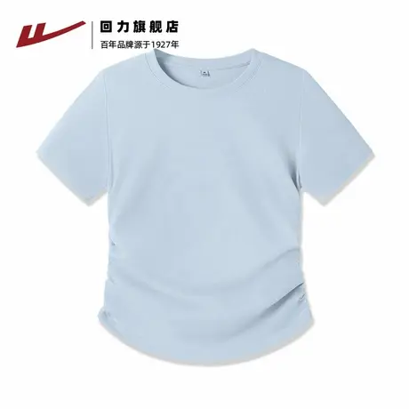 回力正肩短袖t恤女2025春夏圆领超好看抽褶修身显瘦短款上衣Z4商品大图
