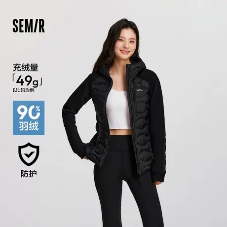 [商场同款]森马羽绒服女修身拼接防水2024冬新款摇粒绒插肩袖外套商品大图