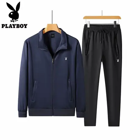 花花公子休闲运动套装男士款针织夹克外套抽绳松紧腰长裤2025春季图片
