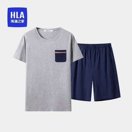 HLA/海澜之家夏季男士圆领家居服纯棉短袖短裤柔软舒适透气男睡衣商品大图