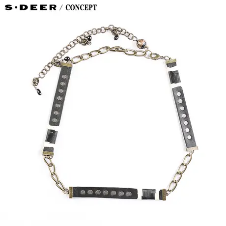 【新品】sdeer圣迪奥专柜正品女装酷感皮质铆钉装饰腰链S15484388图片