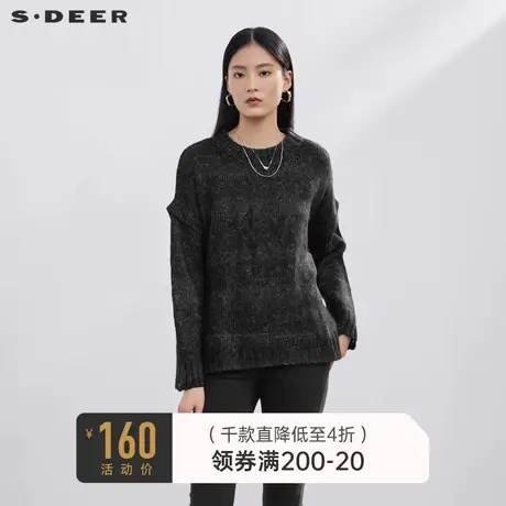 sdeer圣迪奥冬装罗纹圆领落肩宽松针织衫毛衣女S21463508图片