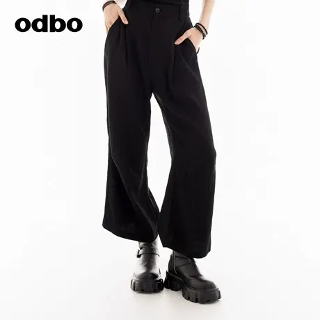 odbo/欧迪比欧时尚设计感休闲裤子女2024秋季新款个性阔腿裤微喇商品大图