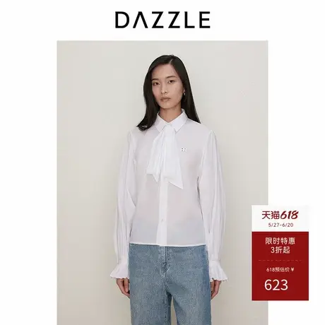 【刘雯同款】DAZZLE地素奥莱 衬衫秋季女装长袖飘带上衣商品大图