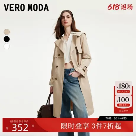 Vero Moda风衣外套女春季长款翻领收腰双排扣通勤优雅324121007商品大图