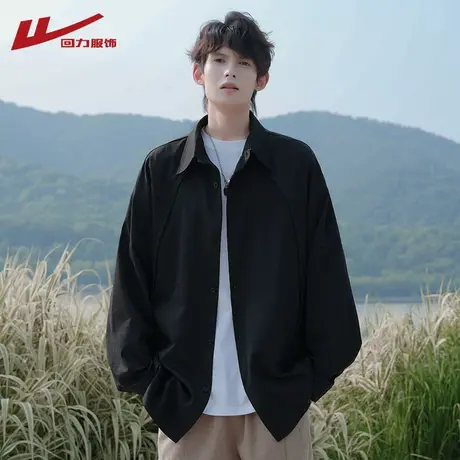 回力新款美式长袖衬衫外套男士2025春秋潮牌宽松休闲高级感衬衣男商品大图