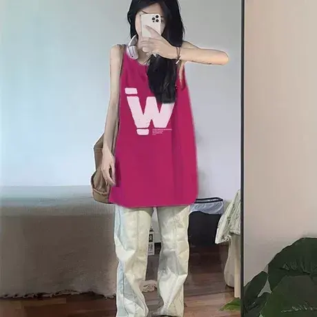 纯棉辣妹吊带坎肩背心无袖t恤女夏外穿高级感慵懒风宽松挂脖上衣商品大图