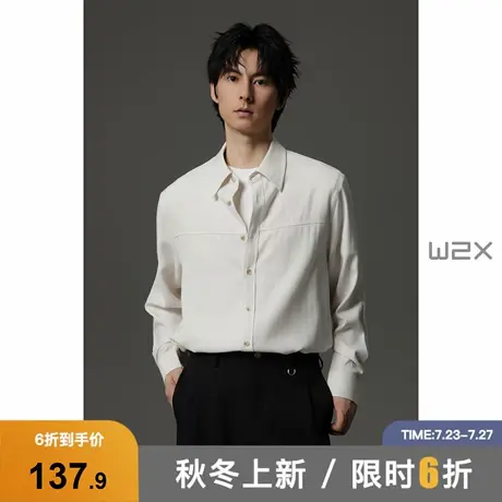 w2x2025秋季新款含亚麻软糯手感长袖衬衫拼接风格设计感休闲衬衣图片