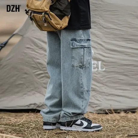 青少年浅蓝色直筒牛仔裤男春春季宽松户外工装裤子休闲百搭阔腿裤商品大图