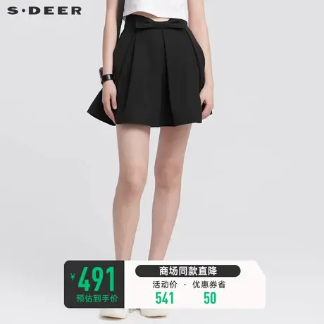 sdeer圣迪奥少女蝴蝶结黑色高腰百褶裙女夏半身裙S22281304🙇商品大图