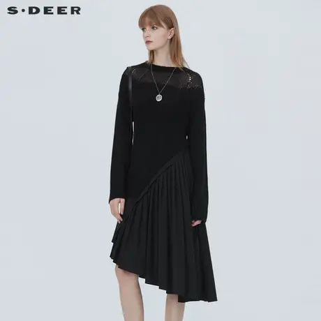 sdeer圣迪奥女装圆领拼接长款针织衫S20483512🕺商品大图