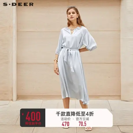 sdeer圣迪奥女装露肩收腰吊带两件套连衣裙S232Z12BE商品大图