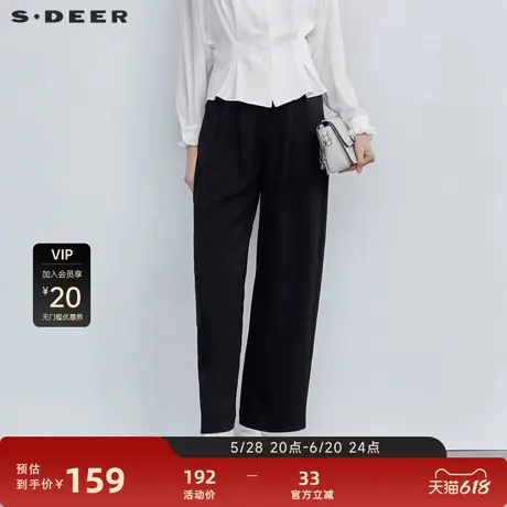 sdeer圣迪奥女装OL风松紧拼接压褶直筒长裤S223Z0849图片
