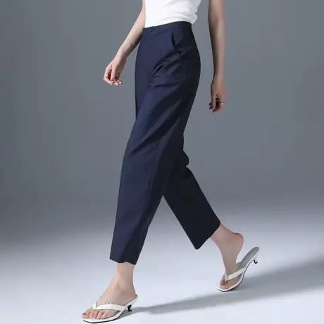 藏青色冰丝哈伦裤女夏镰刀裤莫代尔裤子夏季薄款休闲裤九分萝卜裤商品大图