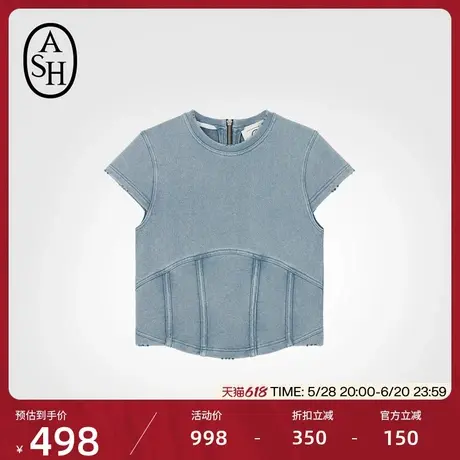 ASH女装春夏T-SHIRT系列拉链棉T恤宽松褶皱短袖图片