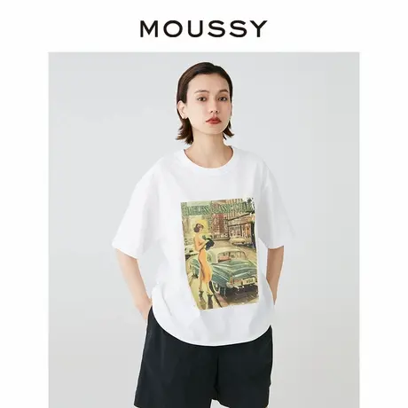 MOUSSY 夏季美式复古海报印花休闲宽松圆领短袖T恤028HSA90-0671图片