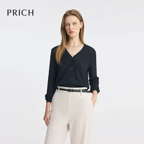 【超能小太阳】PRICH时尚V领不规则肌理针织开衫2025夏新款短款商品大图