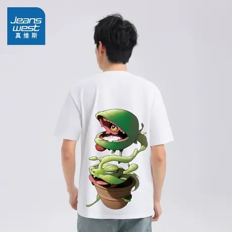 TM真维斯男女同款圆领上衣2025夏季新款情侣装宽松版纯棉短袖T恤商品大图