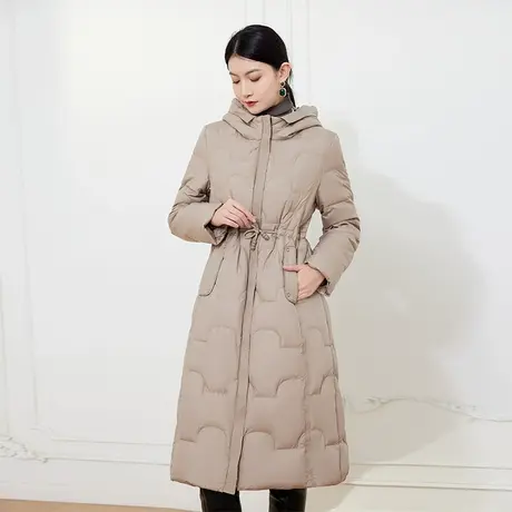 希区瑞普法式气质优雅连帽冬保暖女绗缝加厚长款羽绒服外套商品大图