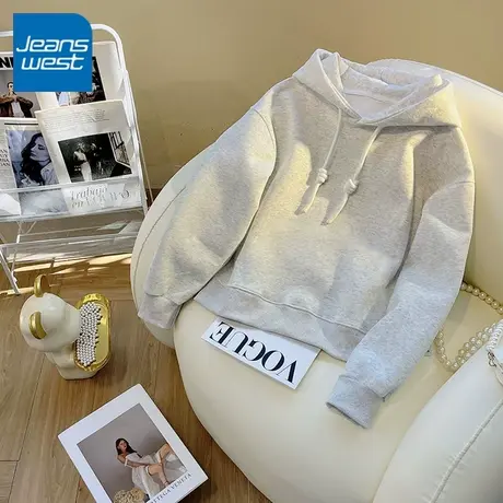 KV真维斯圆领连帽卫衣女2025新款春秋季宽松透气美式帽衫长袖外套商品大图