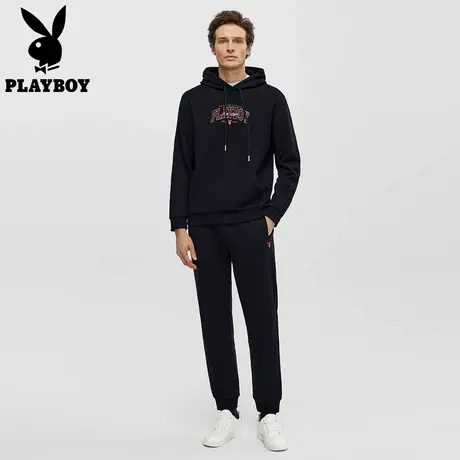 花花公子休闲运动套装套头连帽卫衣男款绳松紧腰九分裤2025年春季图片