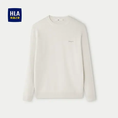 HLA/海澜之家时尚提花针织衫2025秋季新保暖圆领刺绣休闲风毛衣男商品大图
