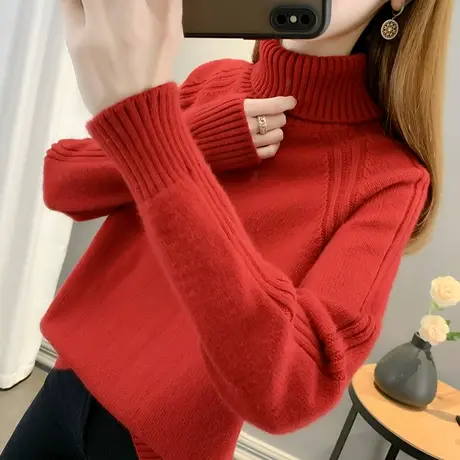 秋装女2023年新款女士毛衣高领套头插肩长袖针织打底衫女宽松上衣图片
