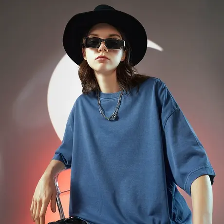 Nuthink潮牌美式复古短袖纯色T恤260克重磅水洗做旧男女大码半袖图片