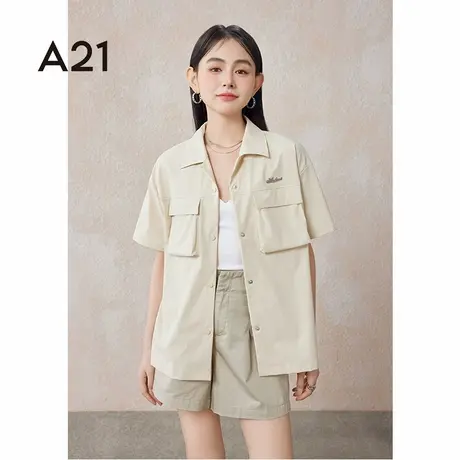 A21女装合体方领短袖衬衫夏季美式工装多口袋潮外套商品大图