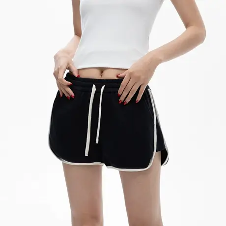 美式撞色抽绳松紧腰短裤女2025夏季新款显瘦A字运动休闲辣妹热裤商品大图
