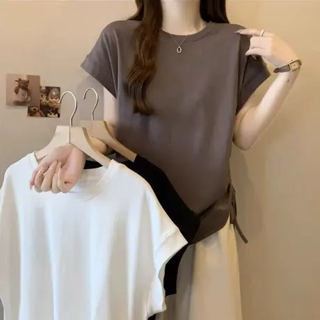 超火cec飞飞袖T恤女夏季宽松韩版百搭抽绳下摆短袖体恤上衣ins潮图片